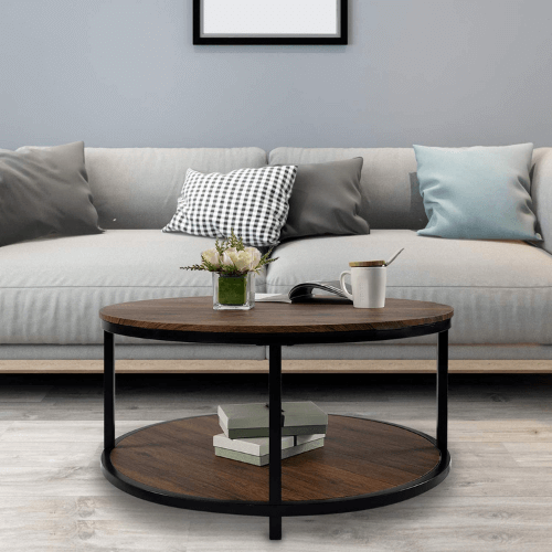 brown round coffee table
