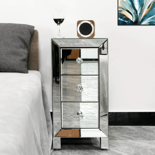 Guyanee Mirrored Nightstand/dresser with 3-drawers