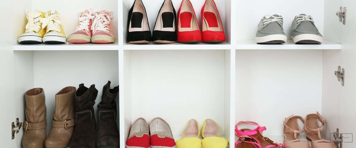 collection of shoes on shelves