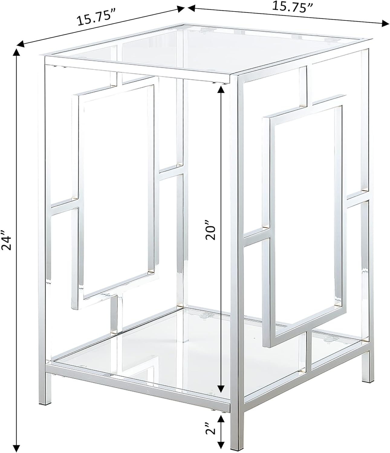 Convenience Concepts chrome end table with shelf dimensions