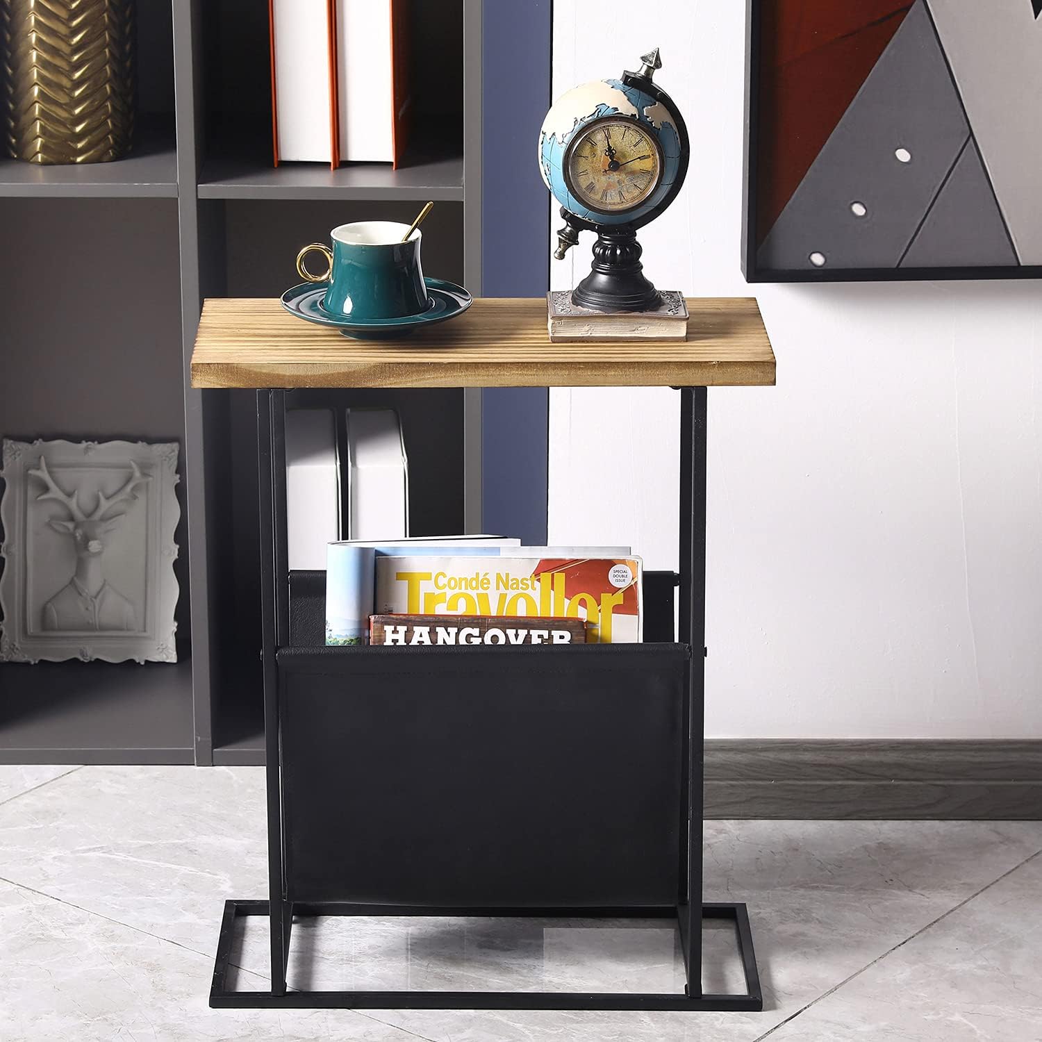 MyGift Wood and Metal End Table in room interior