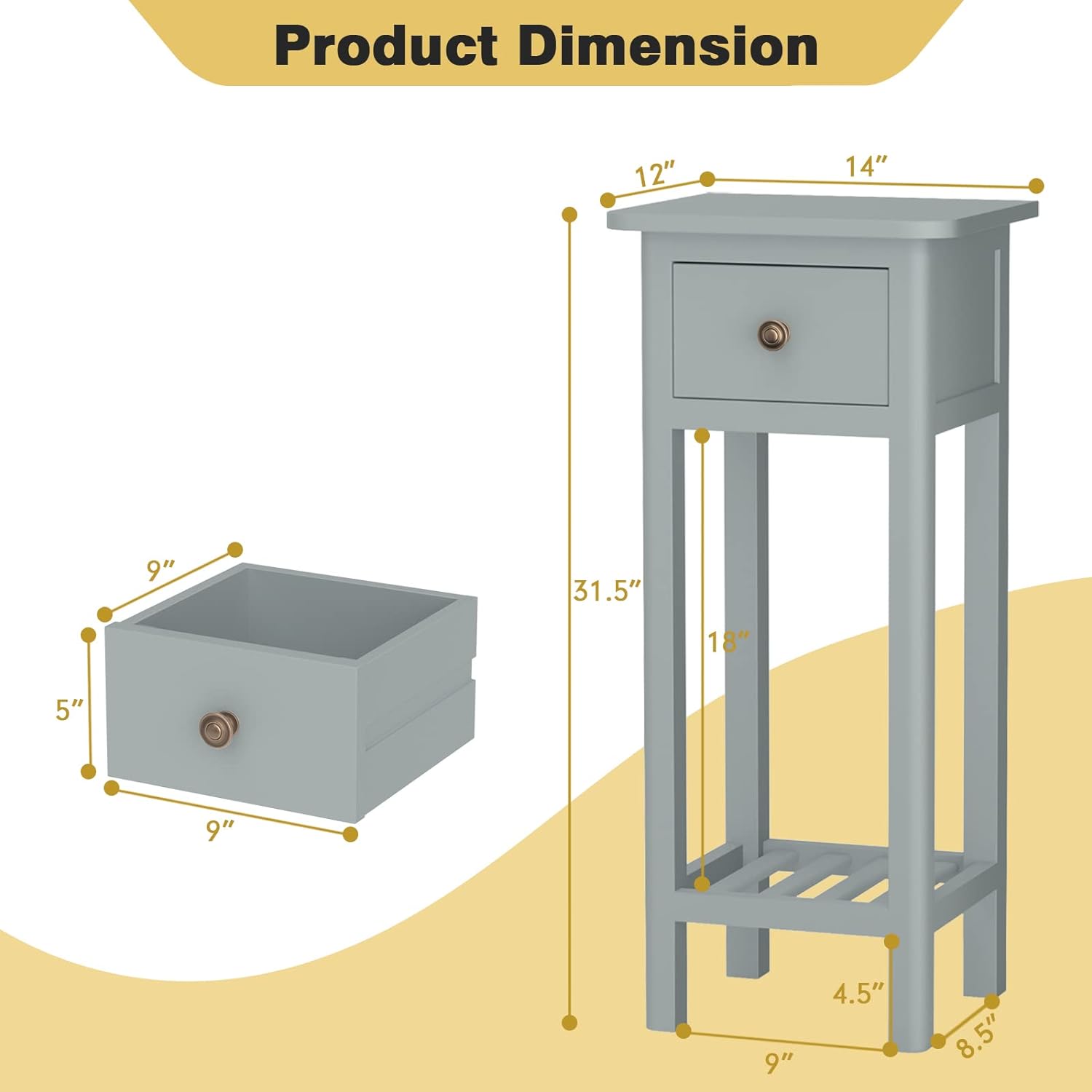 Tangkula small narrow side table dimensions
