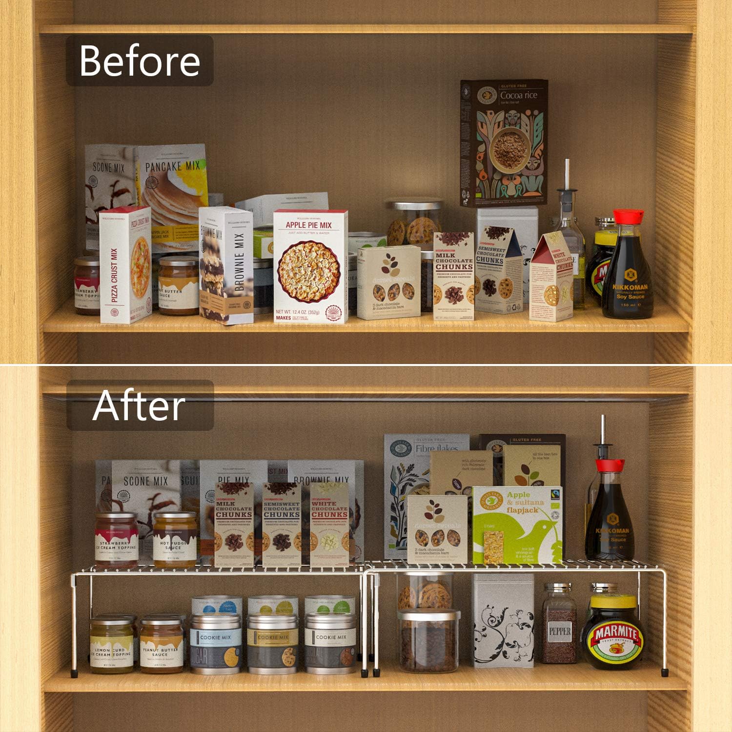 WOSOVO Kitchen Cabinet Organizer before and after