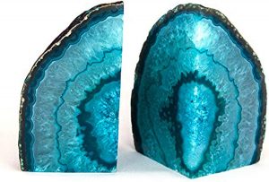 Blue Teal Agate Stone Bookends