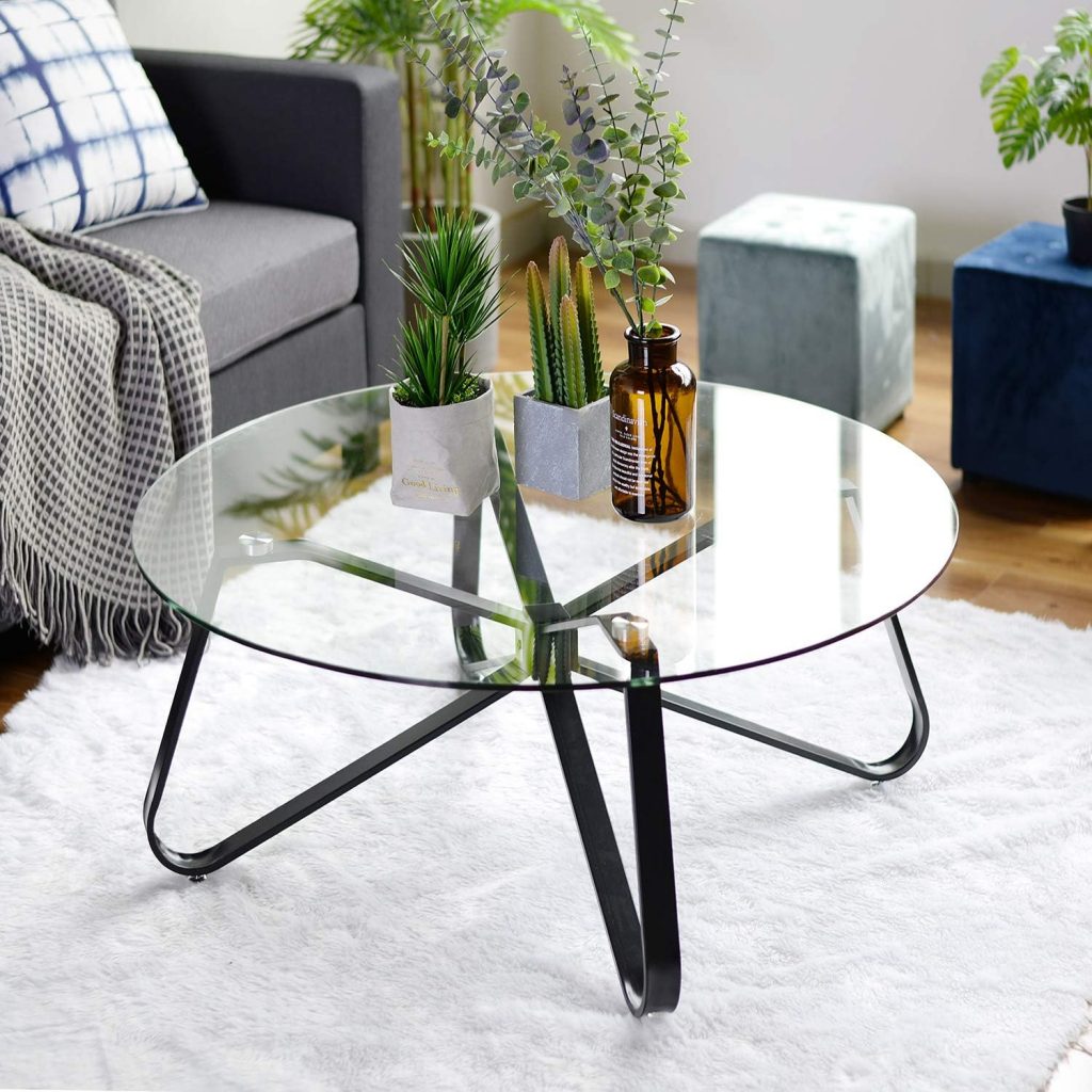 FurnitureR Round Glass Coffee Table