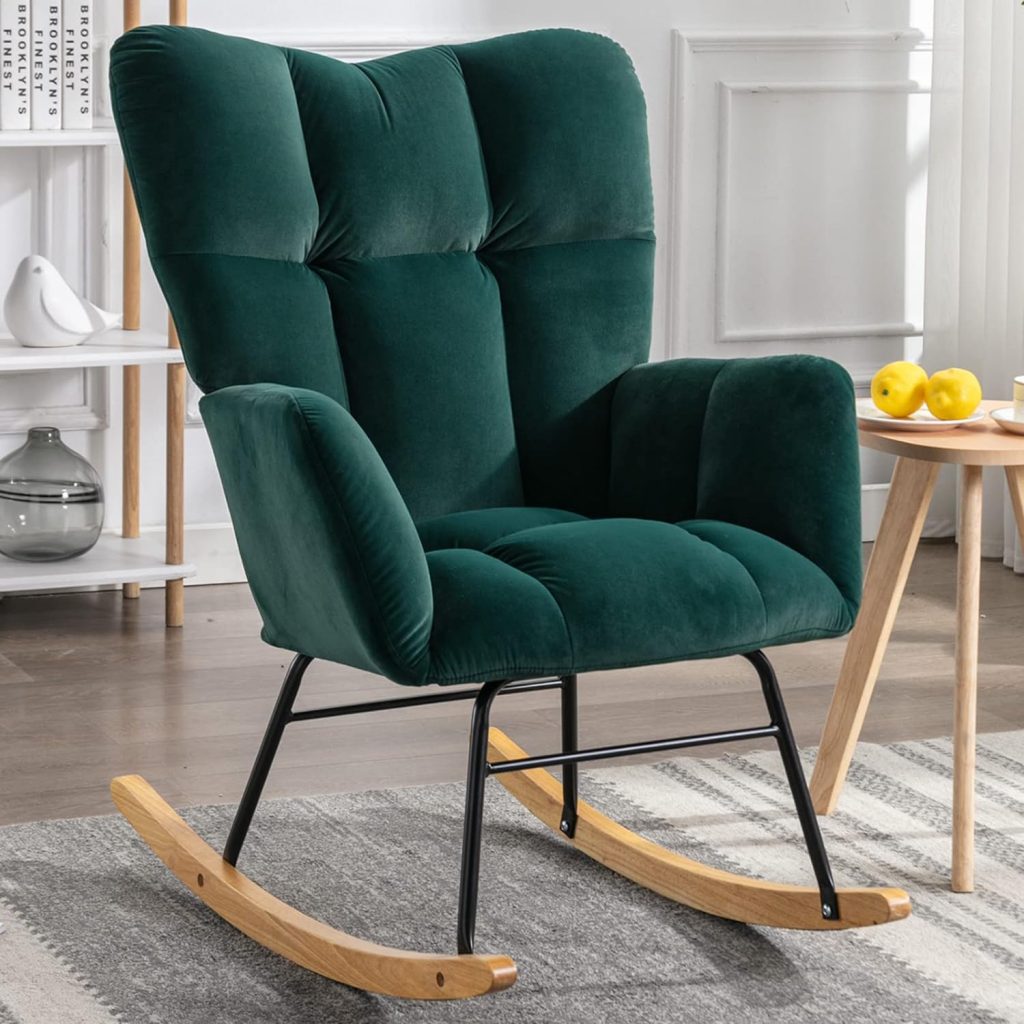 green velvet rocking chair