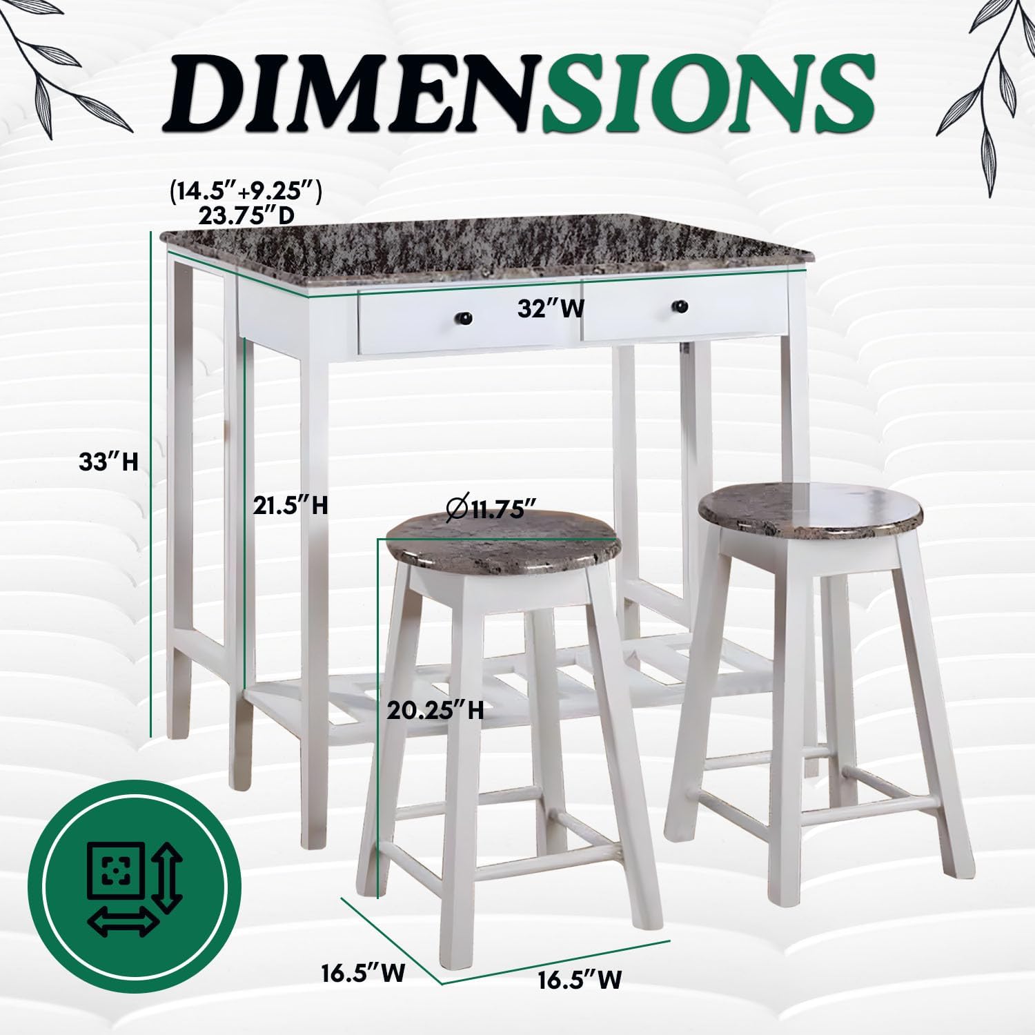 Kings Marble Dining Table Set dimensions