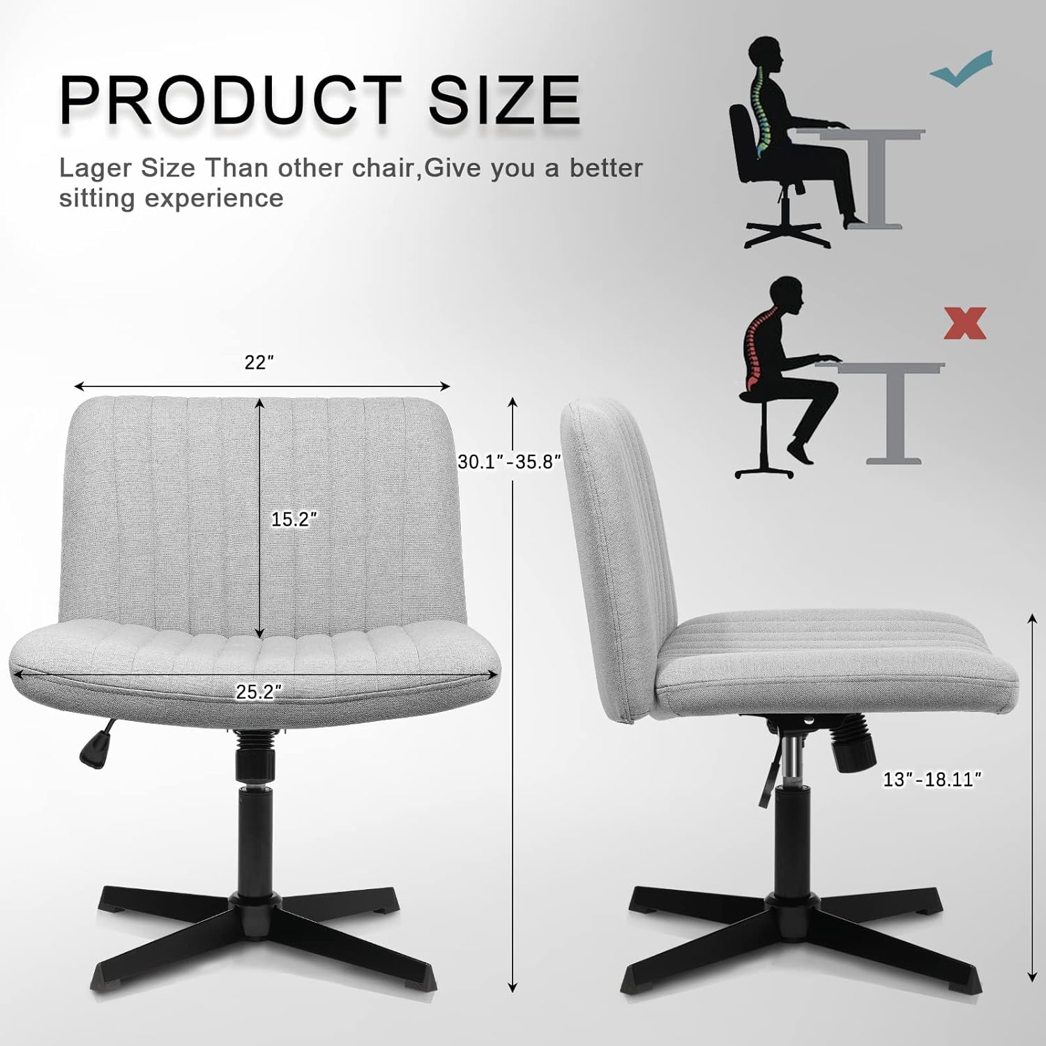 LEMBERI Fabric Padded Desk Chair dimensions