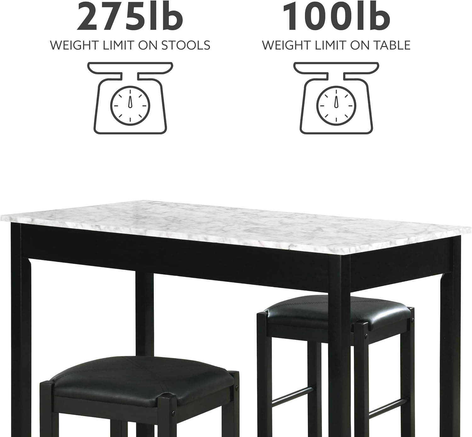 Linon Black Marble Dining Table weight limit