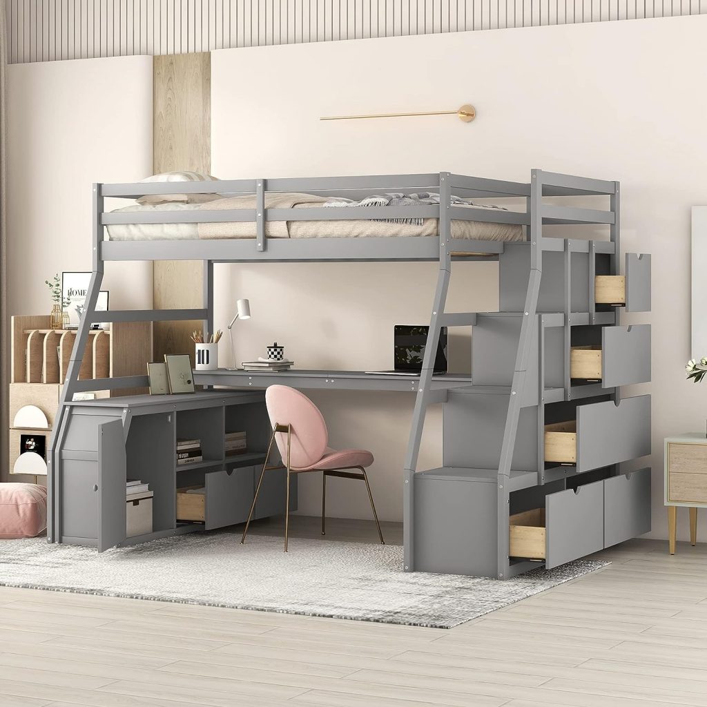 Merax Twin Loft Bed with Desk and Storage
