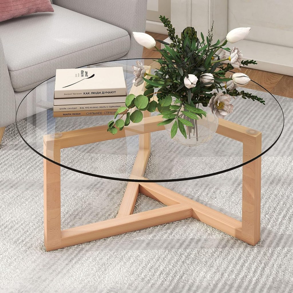 Merax Wood Glass Coffee Table