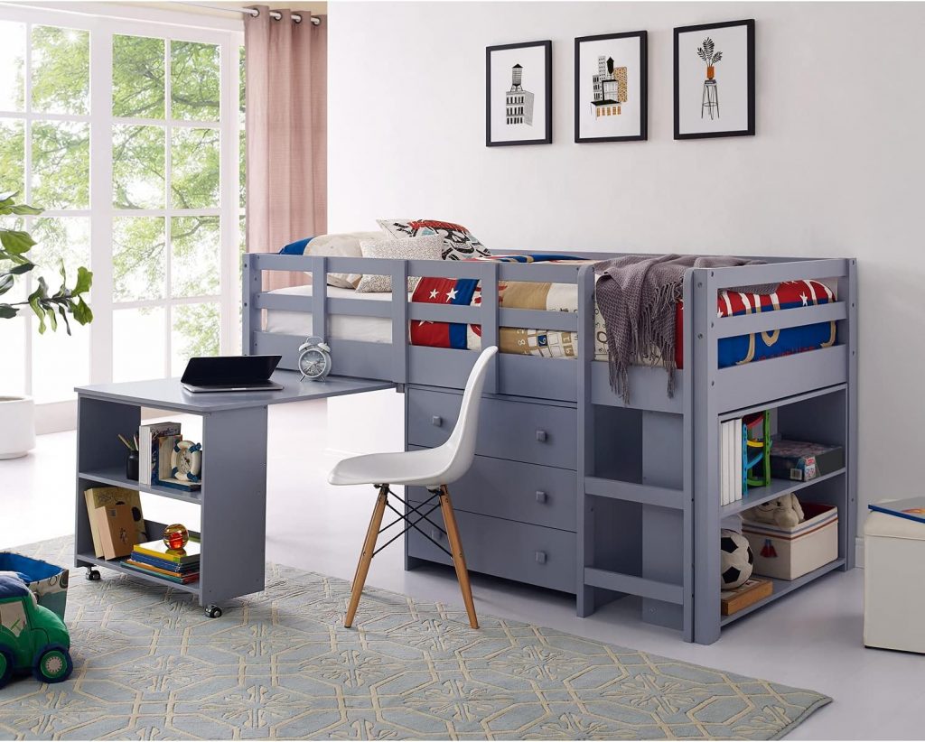 Naomi Home Low Twin Loft Bed with Desk