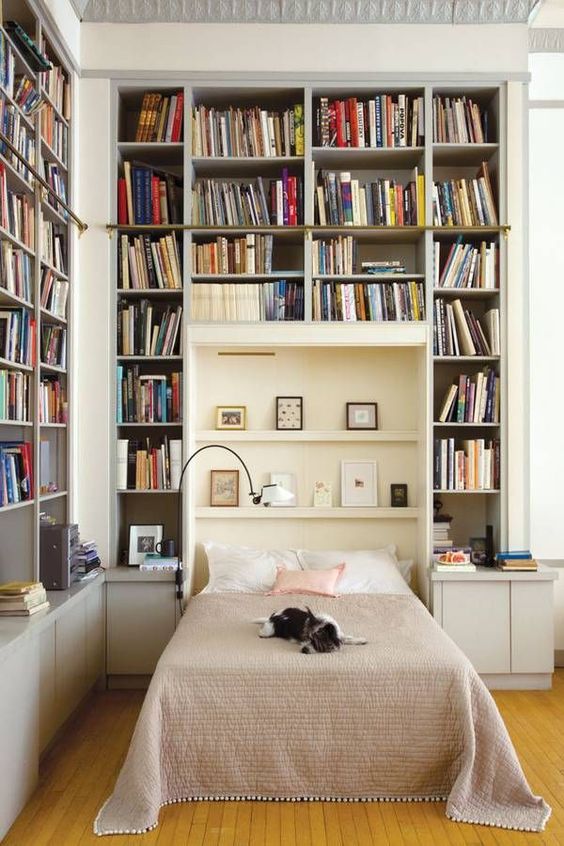 Tall Bookshelves in bedroom