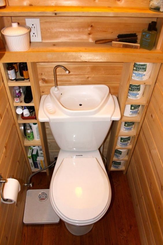 tiny house toilet storage idea