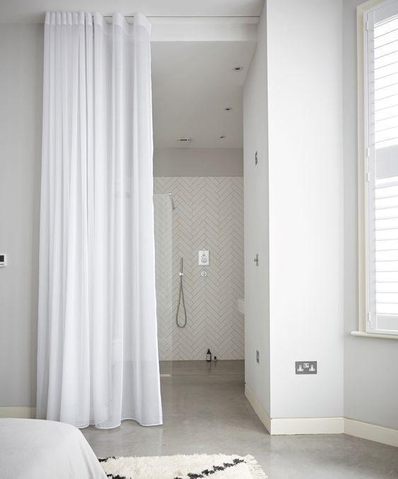 bathroom Glass Doors with Curtains