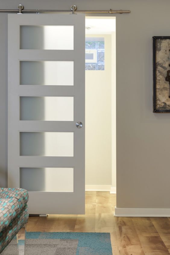 bathroom barn door with glass