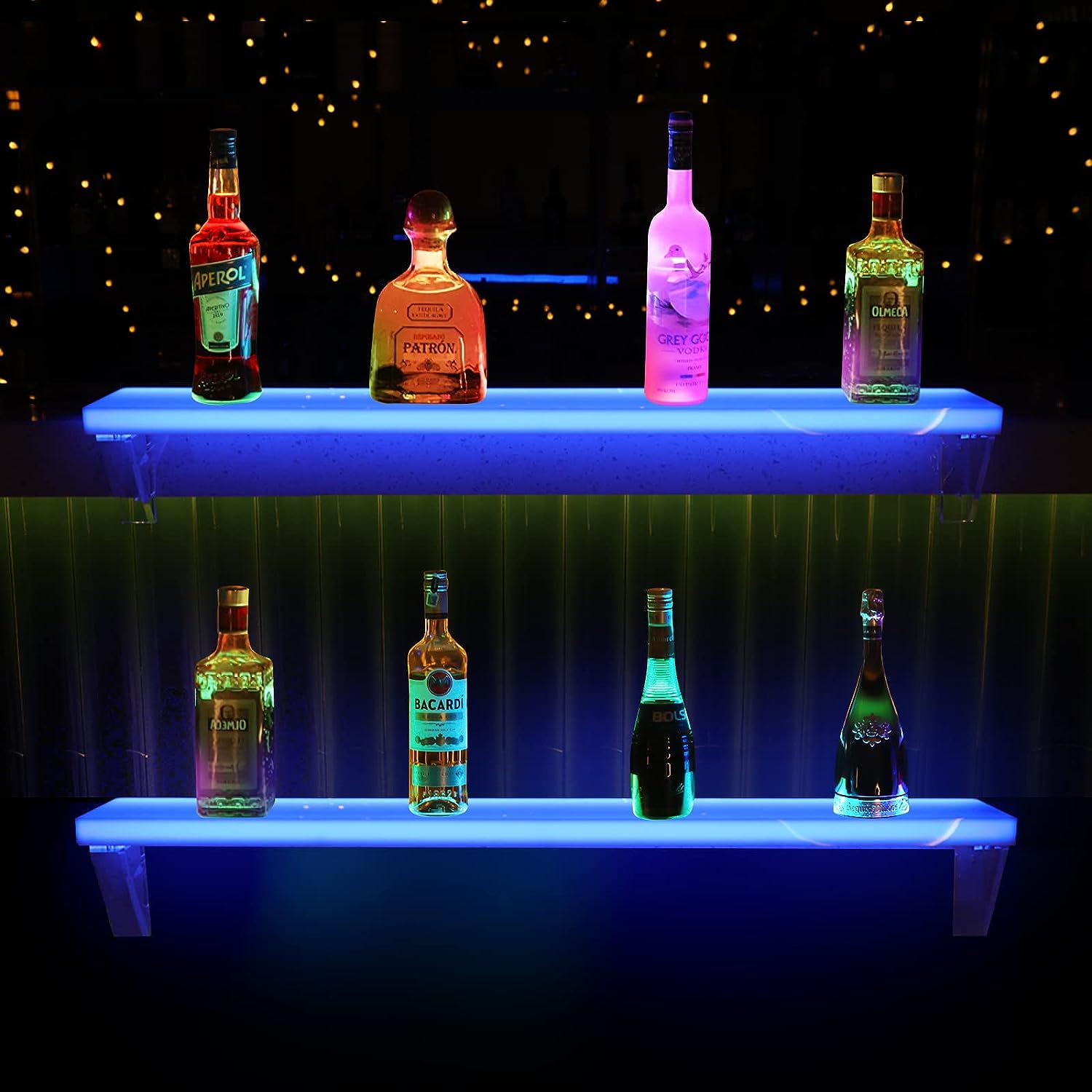 floating bar shelves with lights
