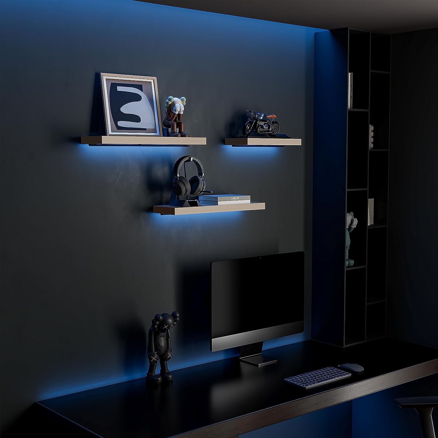 modern floating shelves with led lights