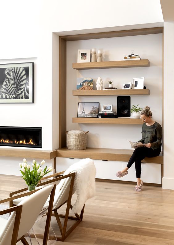 Floating Shelves with Sitting Area