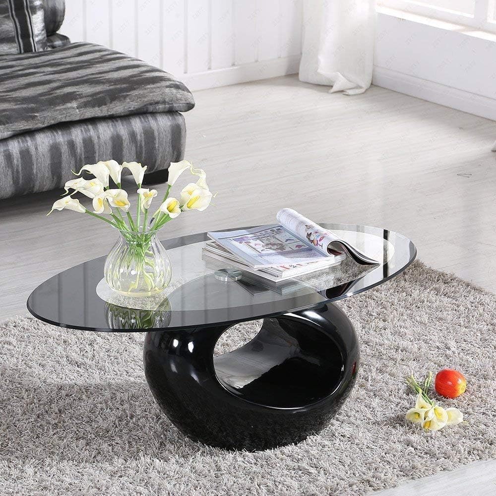 Black Oval Glass Coffee Table