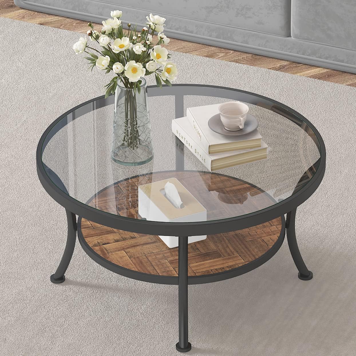 Round Coffee Table with Storage