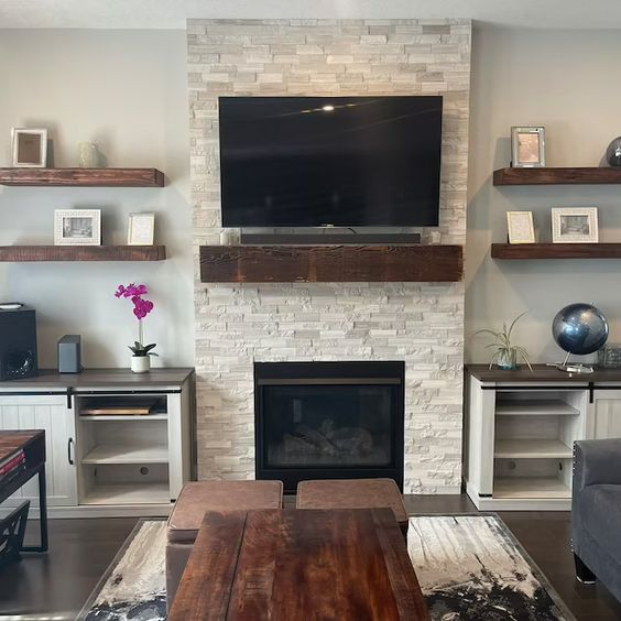 rustic wooden floating shelves