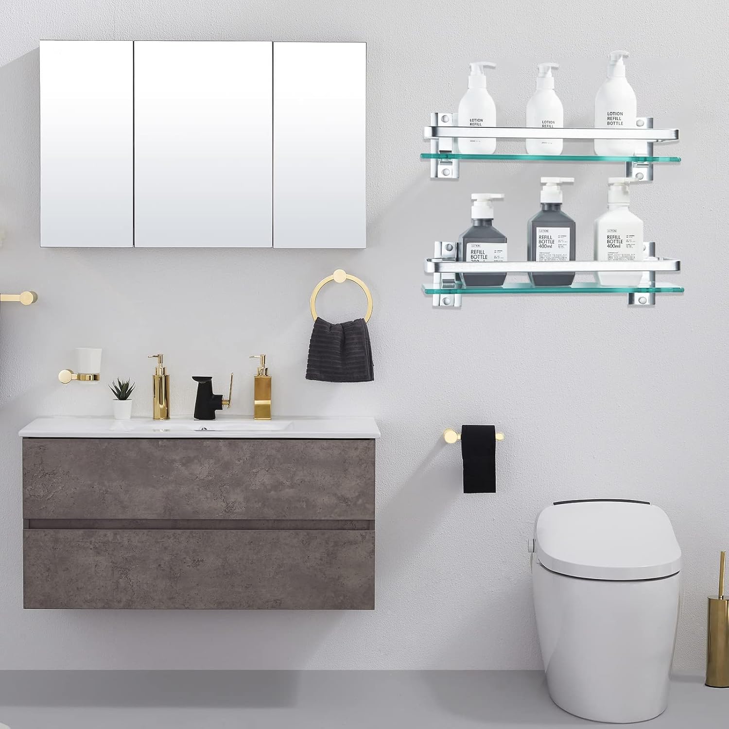 AIJALY 3 Pack Bathroom Glass Shelf