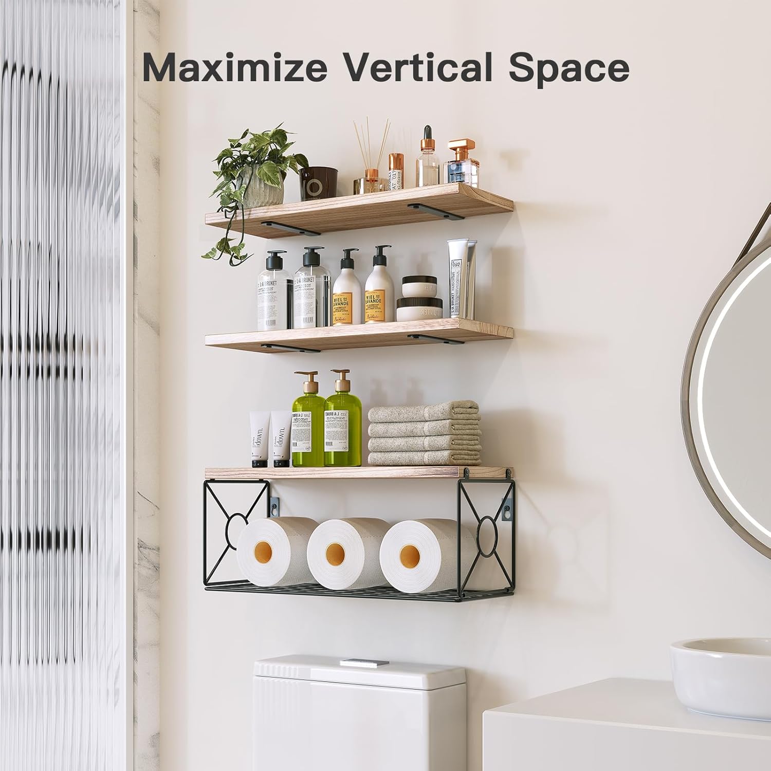 Amada Bathroom Shelves Over Toilet with Storage Basket