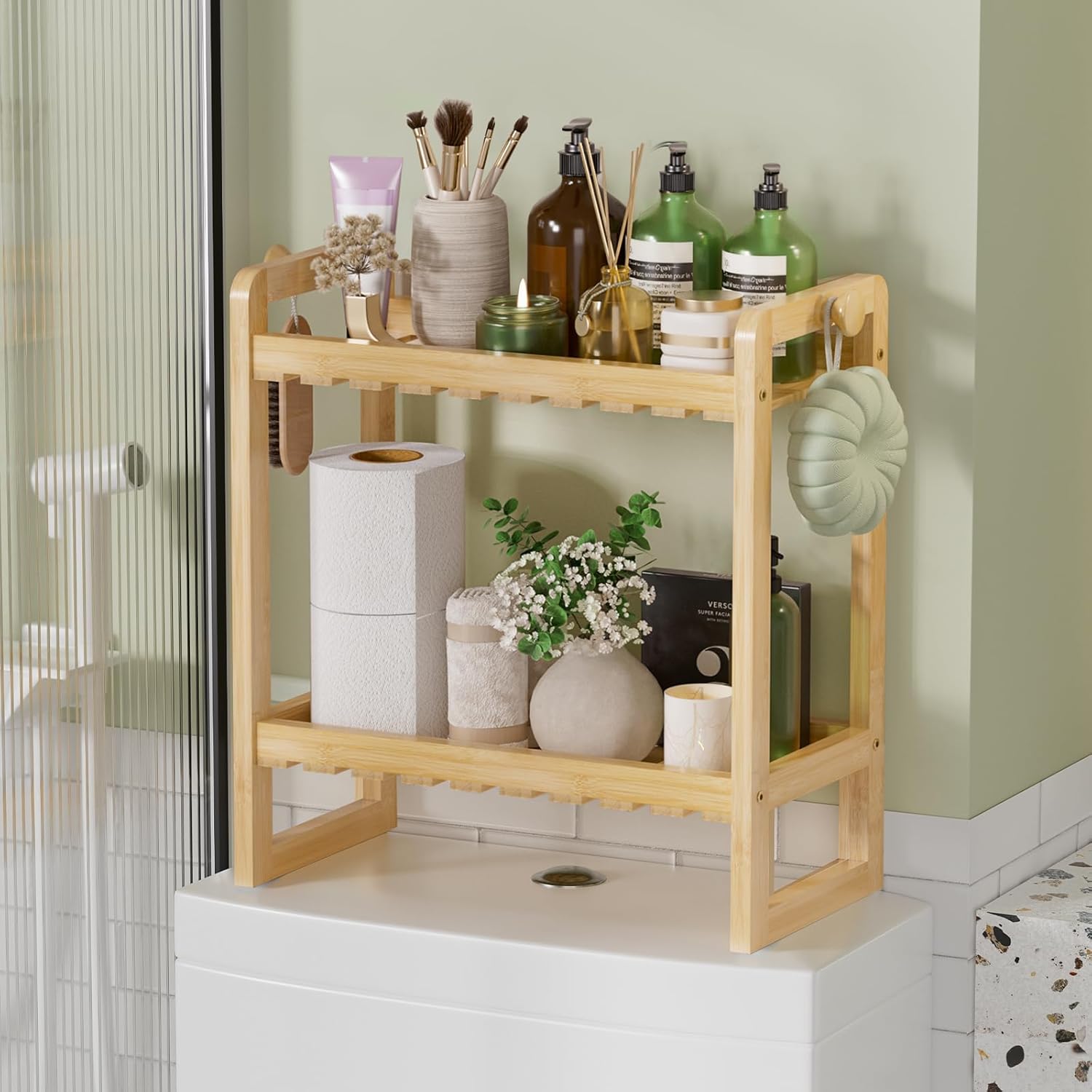 AmazerBath Bamboo Over The Toilet Storage Shelf