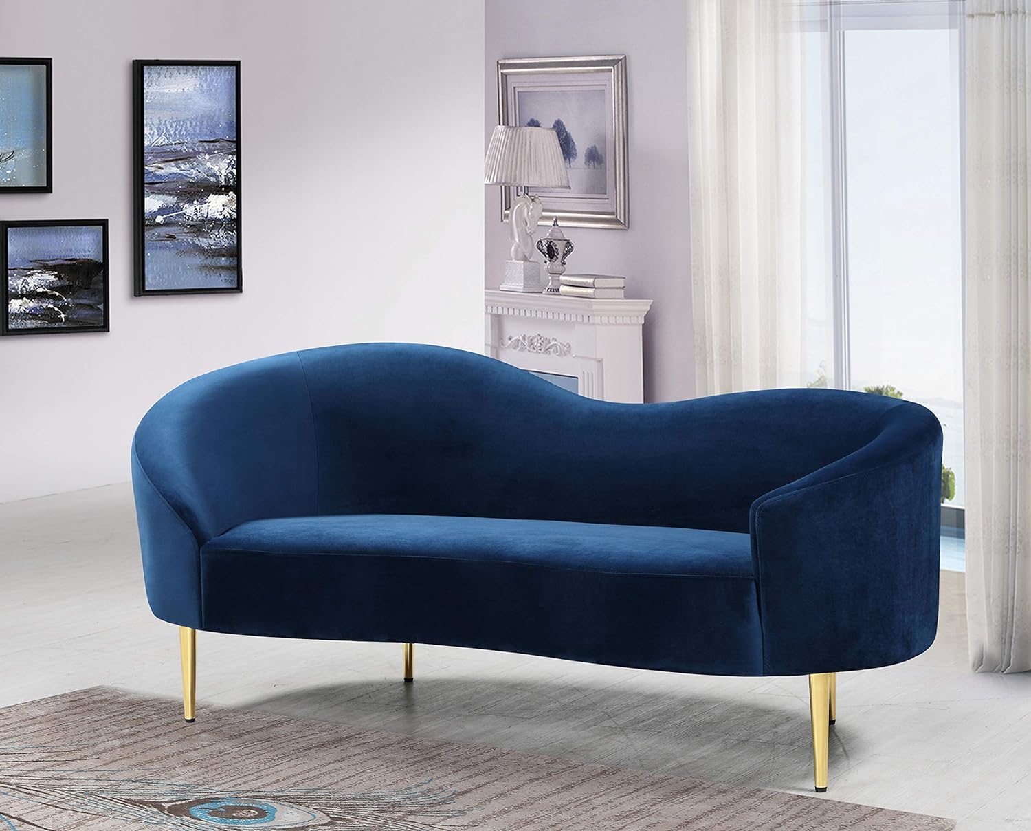 Navy Curved Loveseat