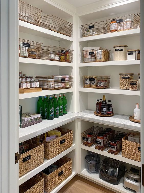 Baskets and Bins corner pantry