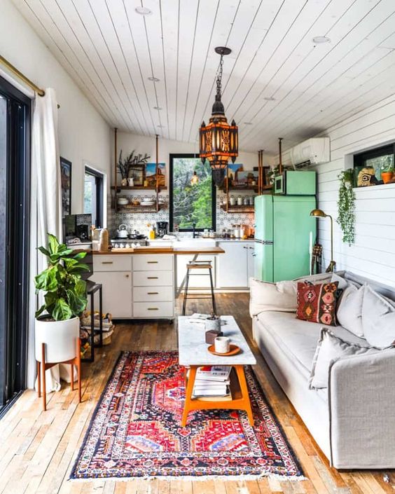 Bohemian tiny house interior style
