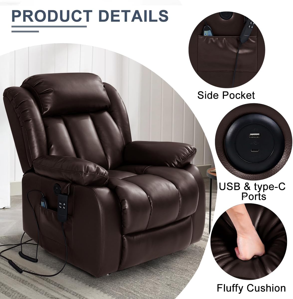 COCOLHOME Lay Flat Recliner Chair details
