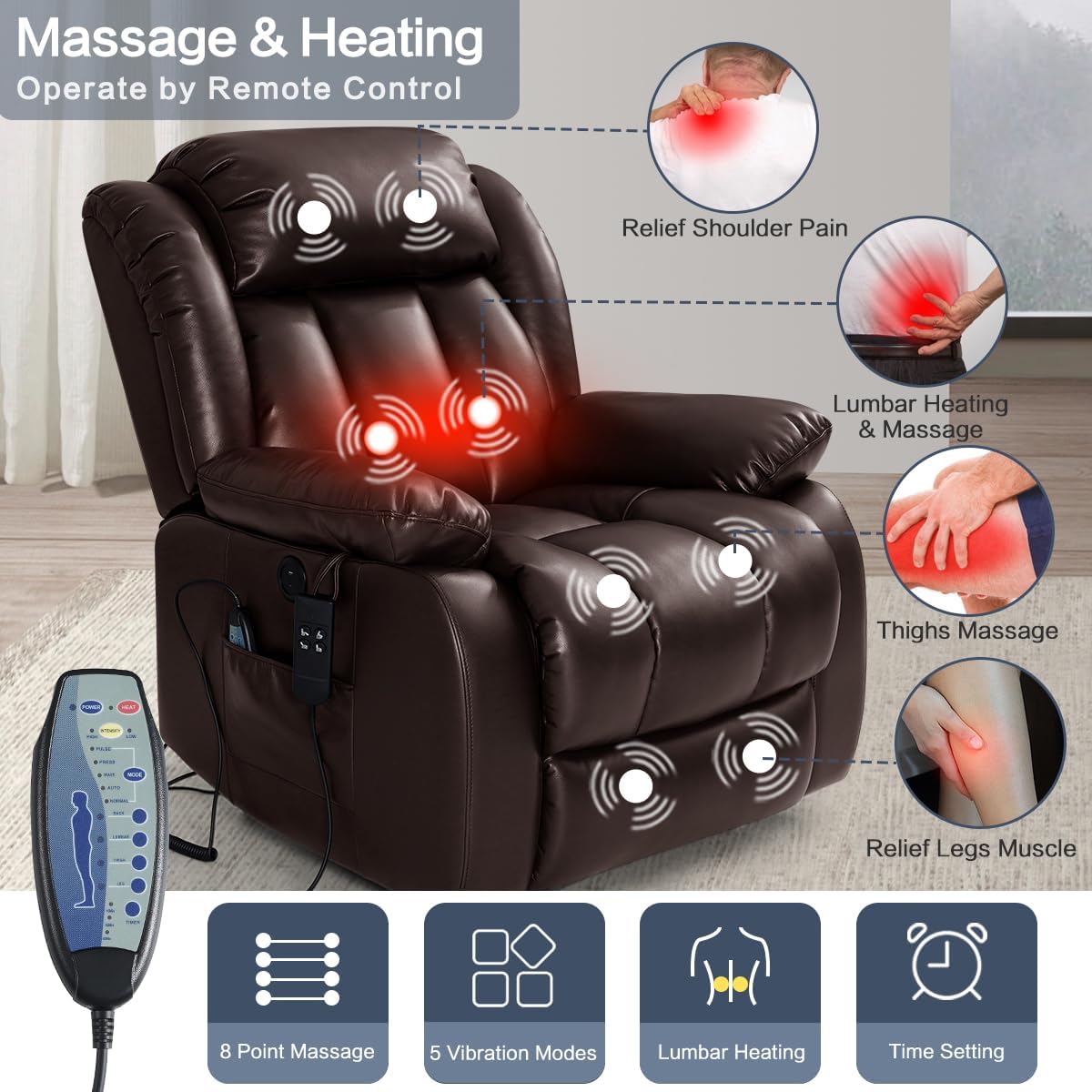 COCOLHOME Lay Flat Recliner Chair heating and massage
