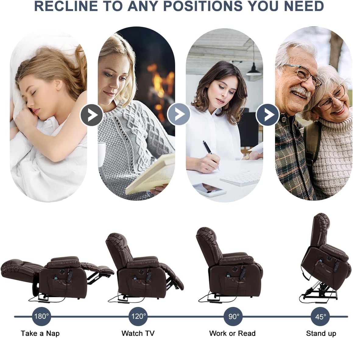 COCOLHOME Lay Flat Recliner Chair positions