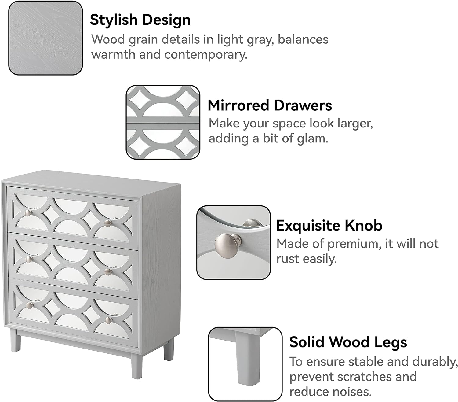 COZAYH Gray Mirror Dresser features
