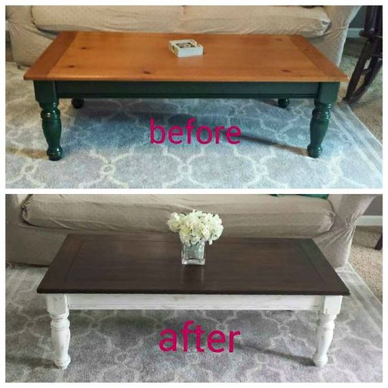 before and after Chalk Paint Coffee Table