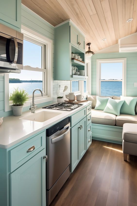 Coastal tiny home interior style