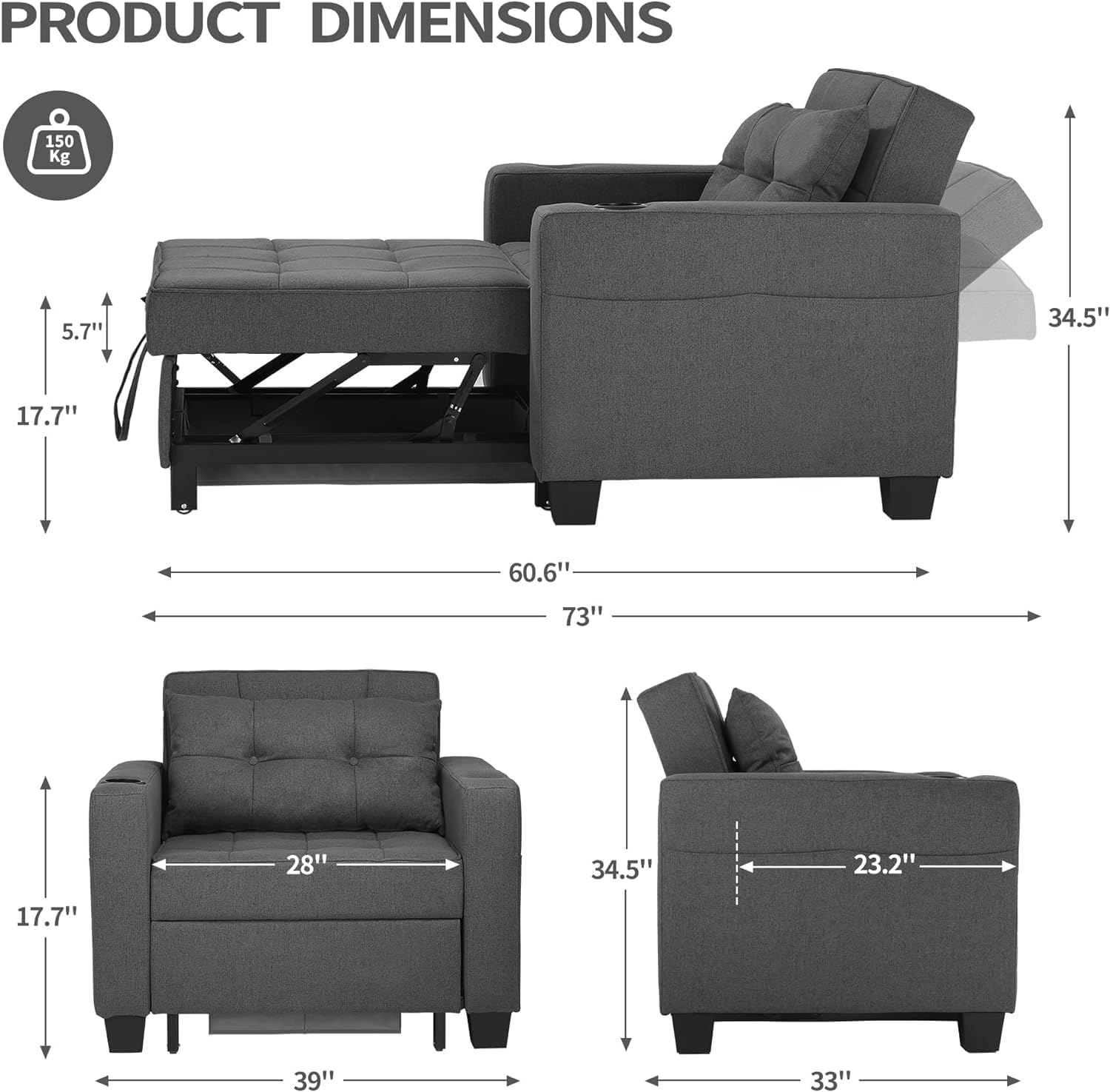 DURASPACE Folding Armchair dimensions and weight limit