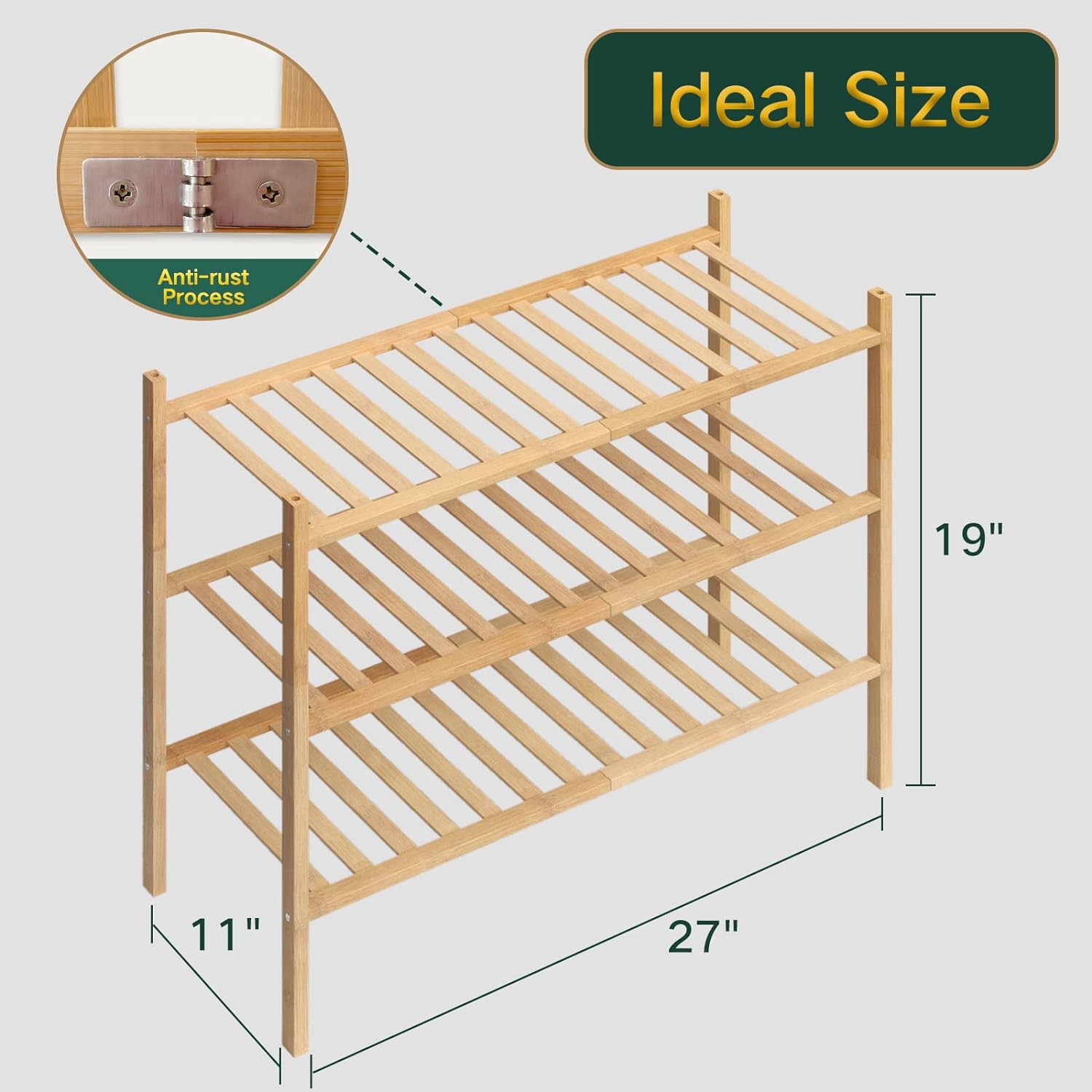 Z&L HOUSE 3-Tier Bamboo Shoe Rack dimensions