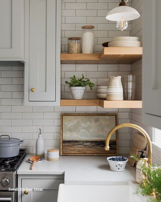 corner Floating shelves between cabinets