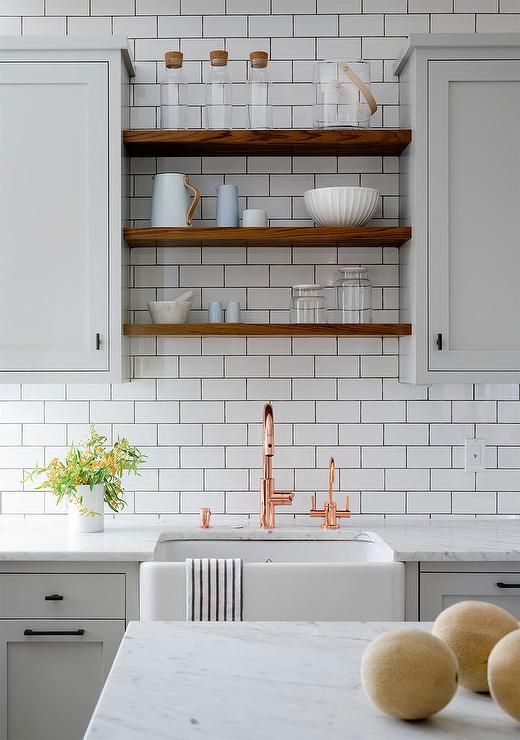 walnut color floating shelves