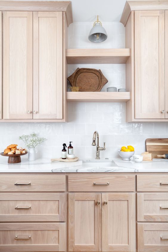 kitchen floating shelves between cabinets