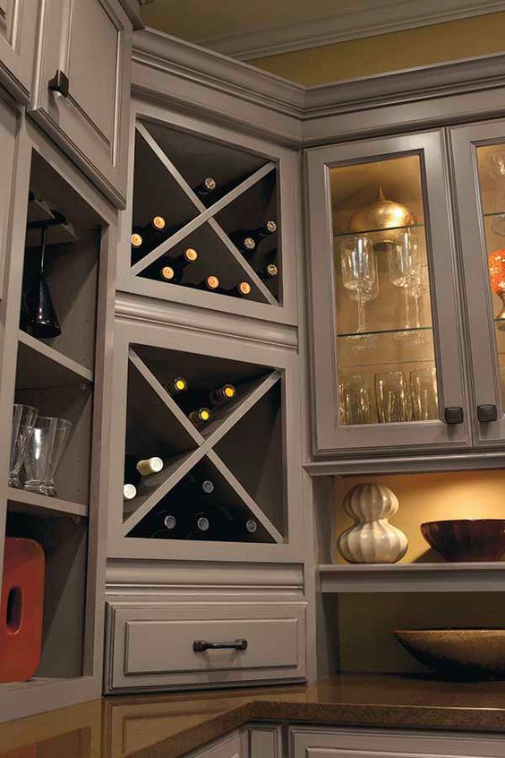 wine storage cabinet in corner kitchen