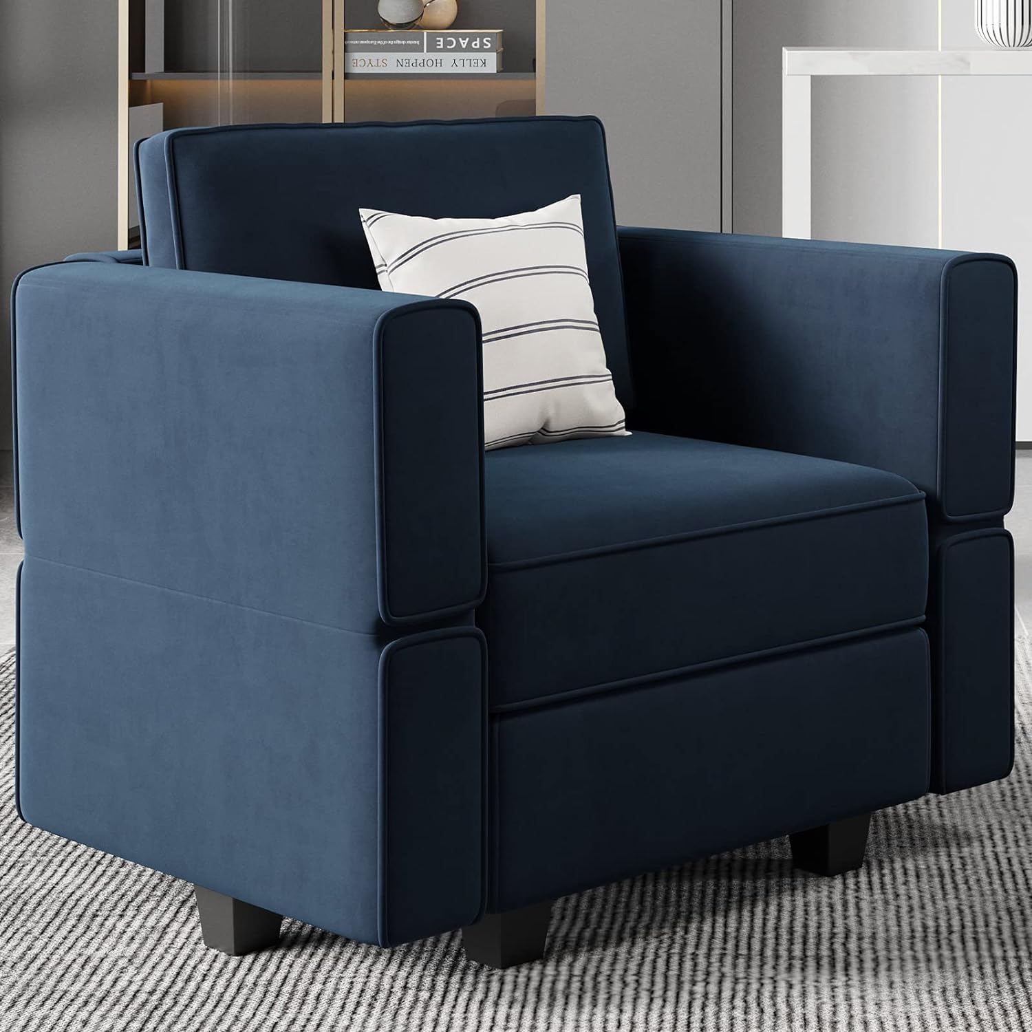 Belffin Modular Sectional Blue Velvet Armchair