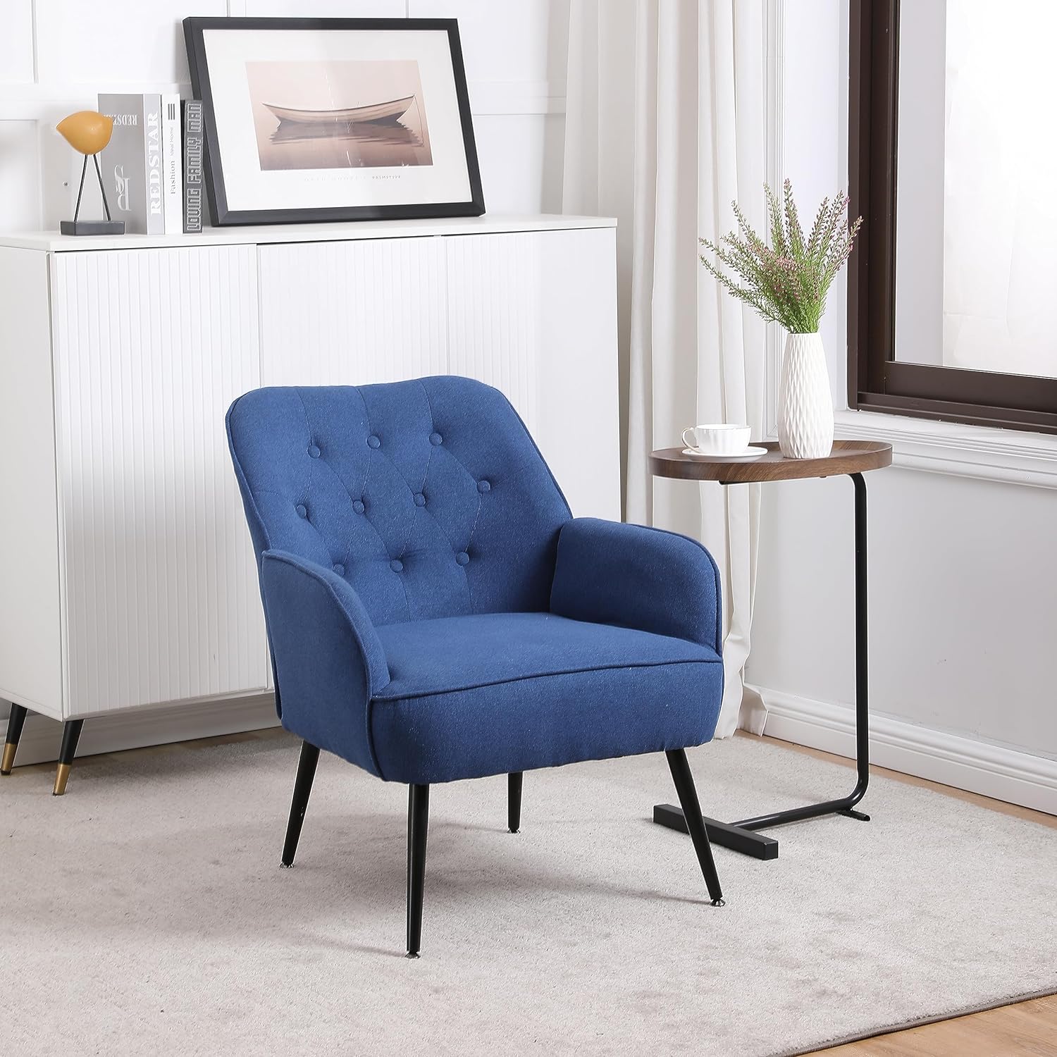 Goujxcy Modern Mid Century Blue Armchair