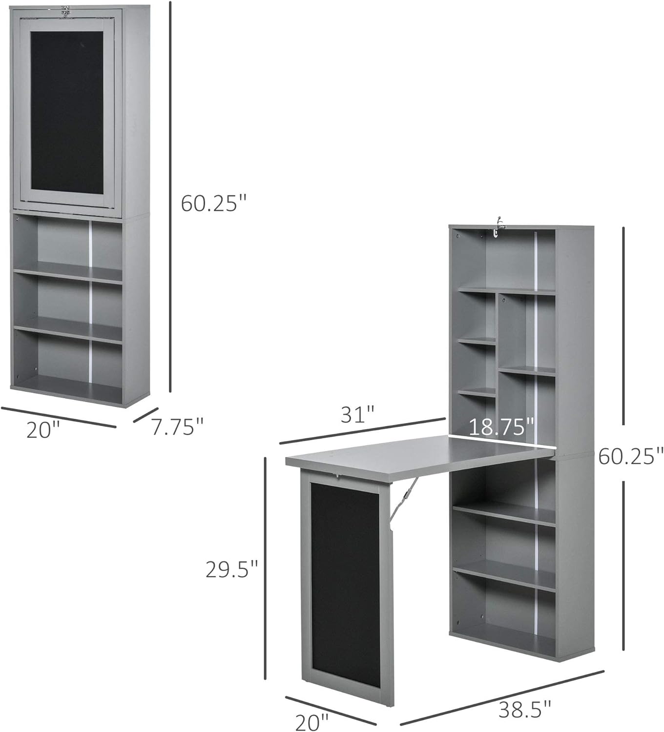 HOMCOM convertible cabinet with desk dimensions