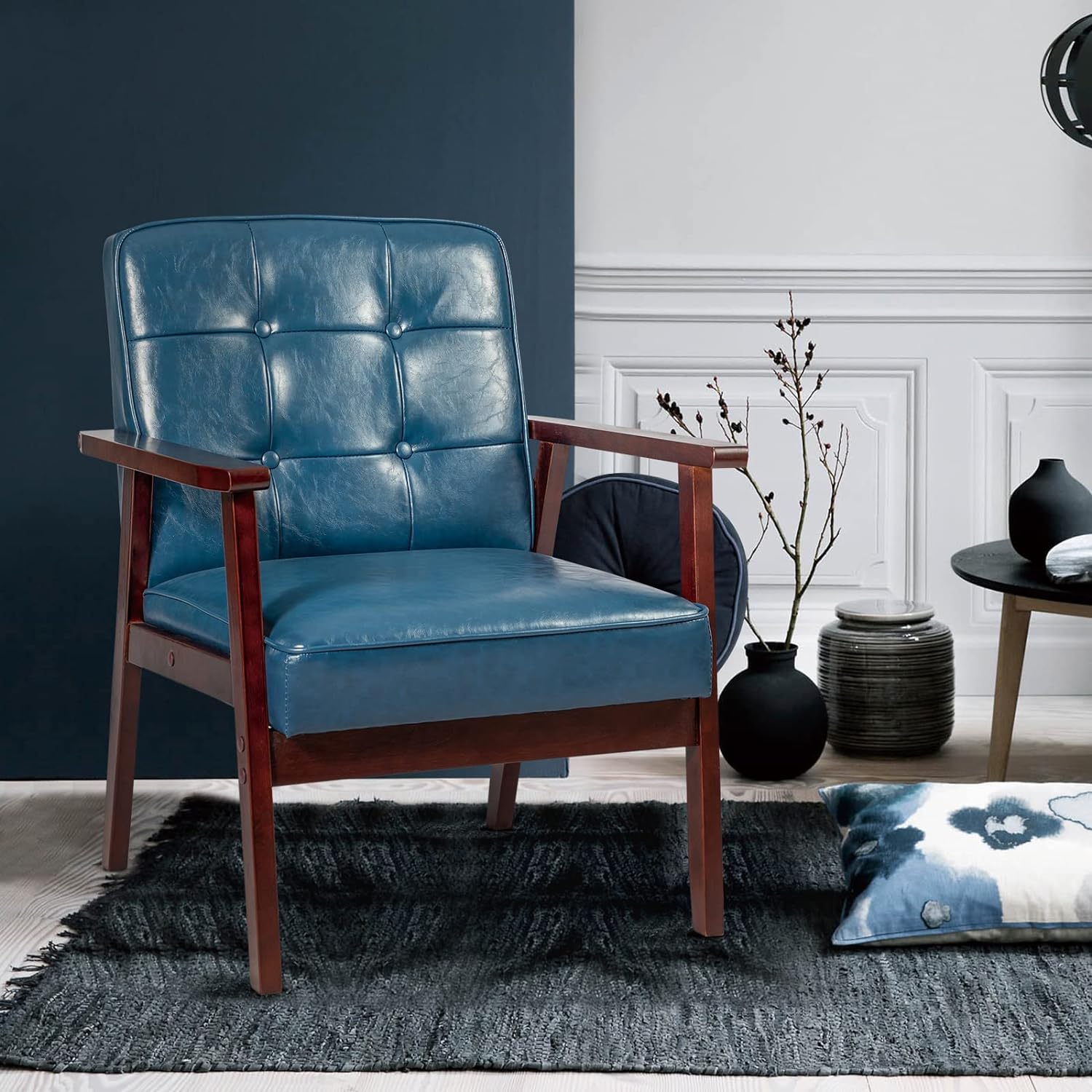 Okeysen Retro Blue Leather Armchair