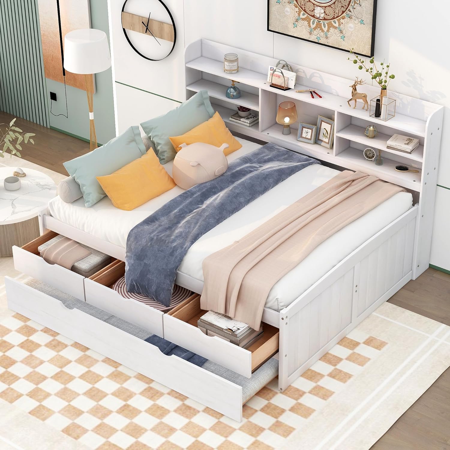bed with built-in storage drawers