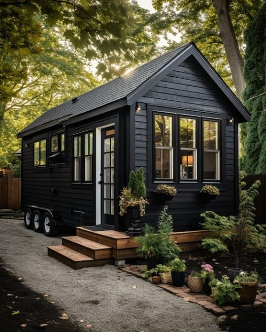 black luxury tiny house on wheels